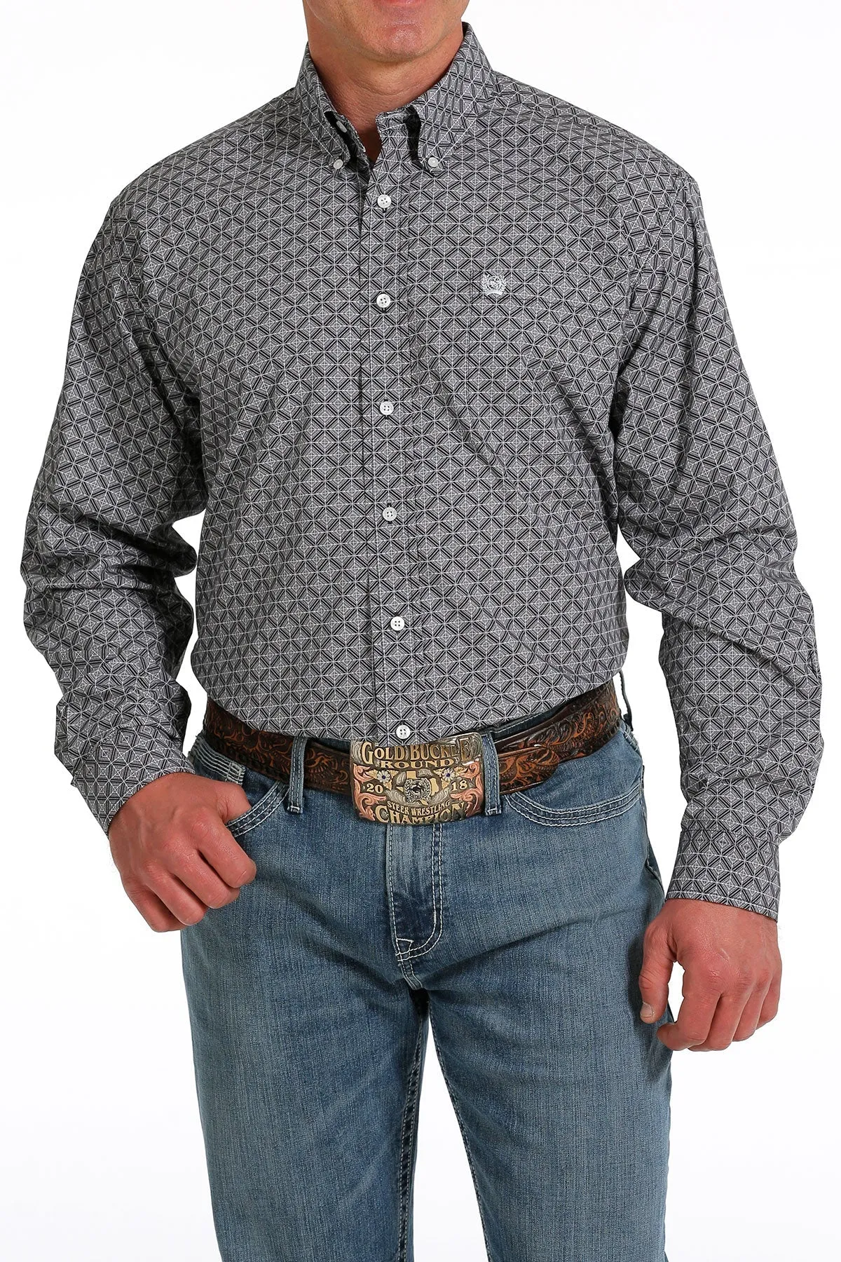 Cinch Men's Geometric Print Navy Shirt