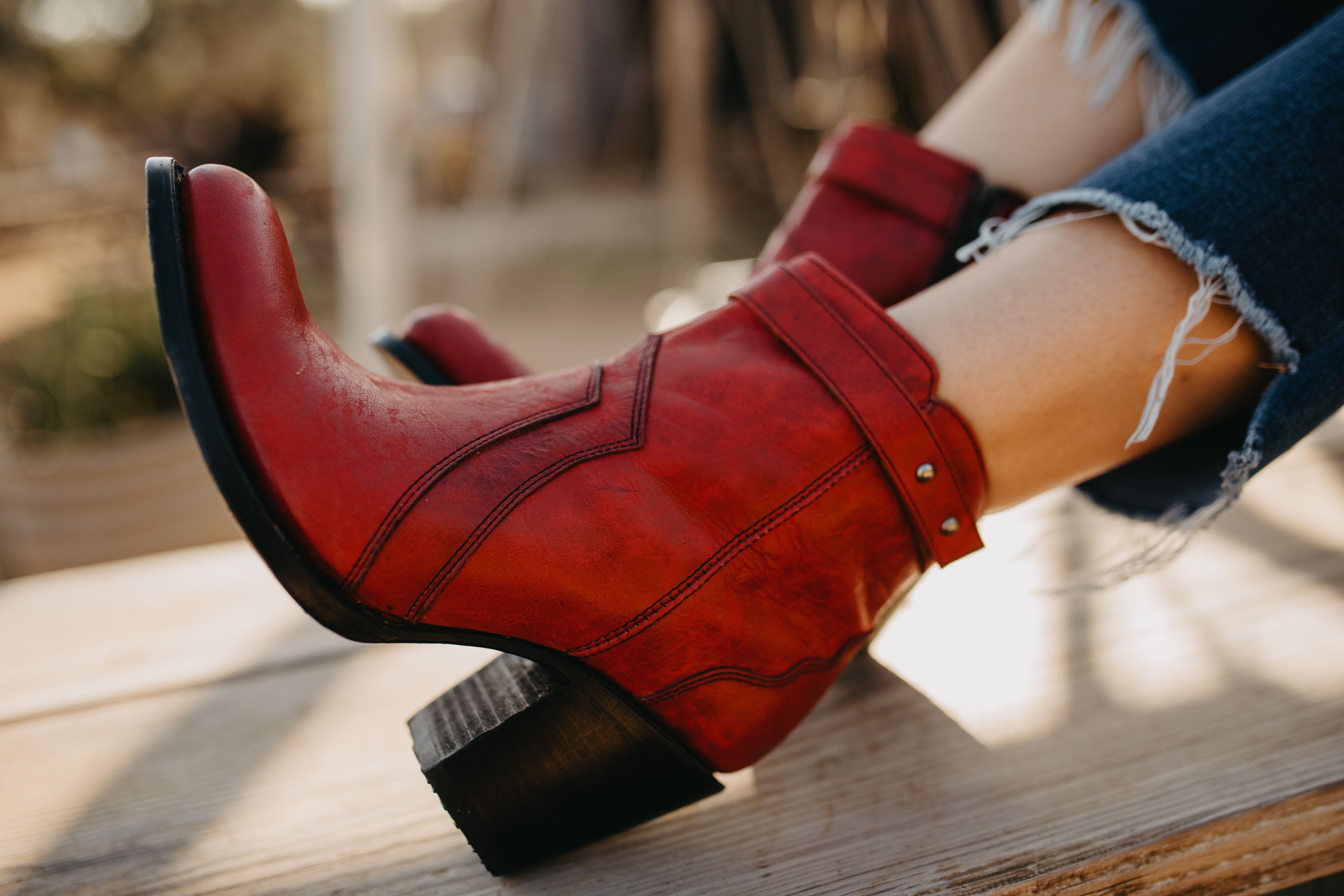 Circle G Red Zipper Ankle Boot