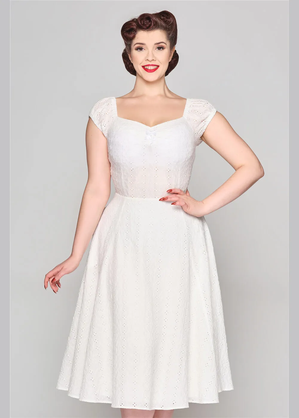 Collectif Dolores Broderie Anglaise 50's Swing Dress White