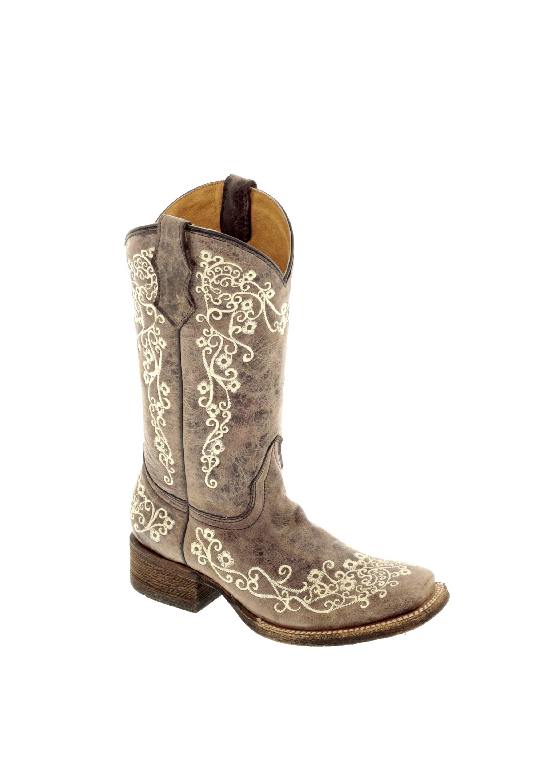 Corral Brown Embroidered Square Toe