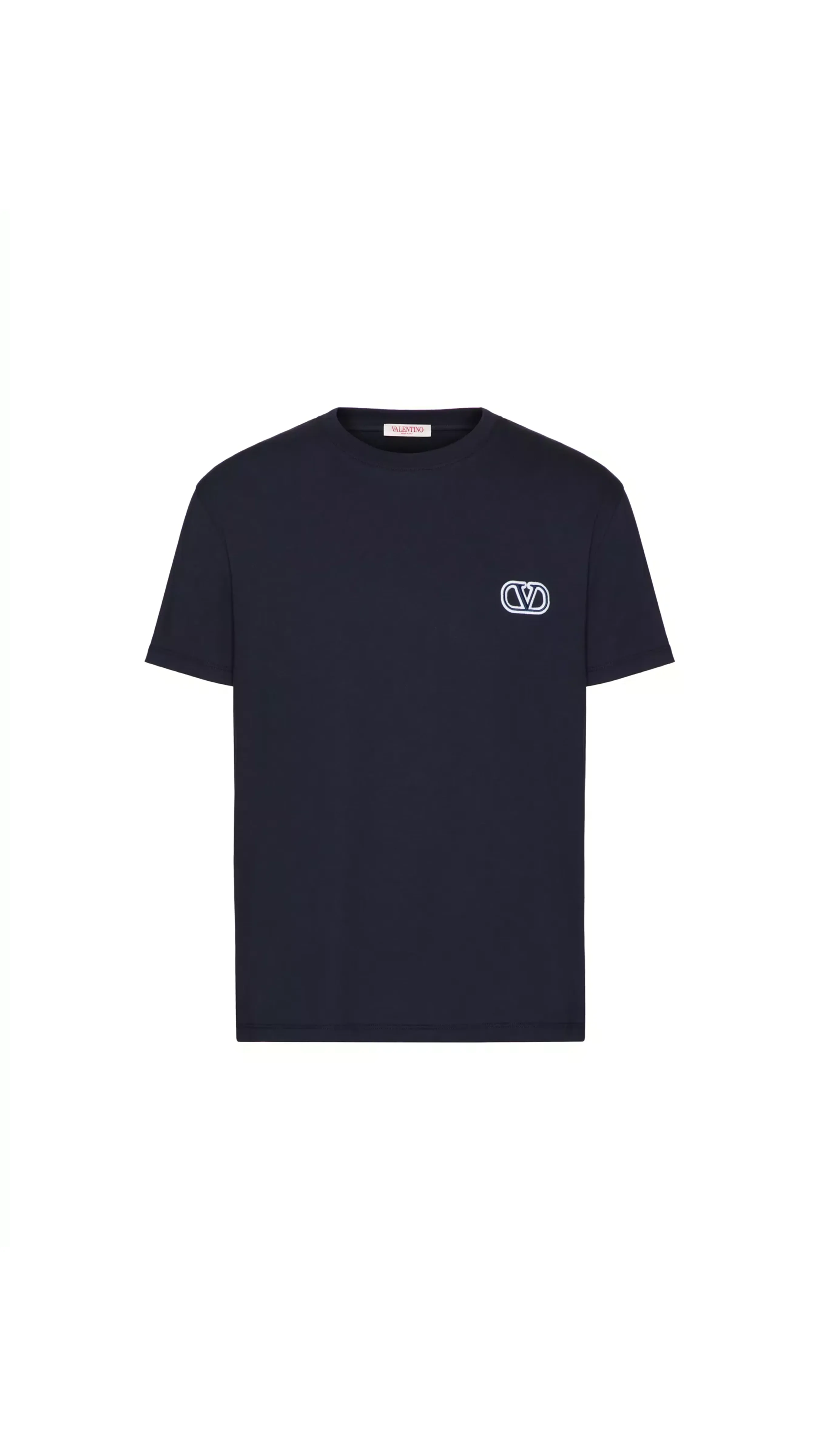 Cotton T-shirt with Vlogo Signature Patch - Navy