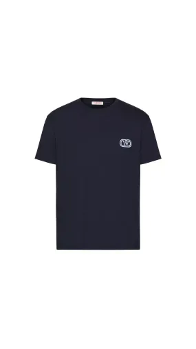 Cotton T-shirt with Vlogo Signature Patch - Navy