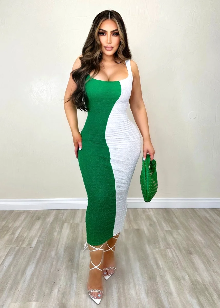 Currently Obsessed Dress White/Green