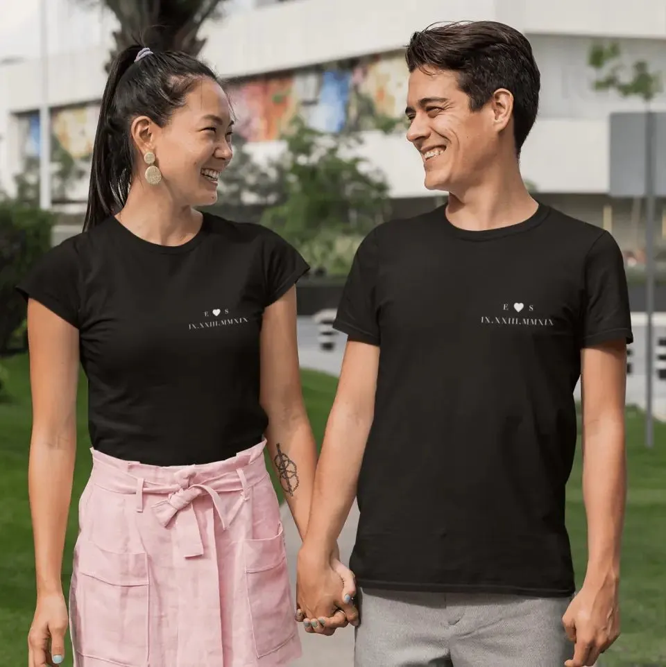 Custom Couple T-Shirt With Heart Initials And special Date