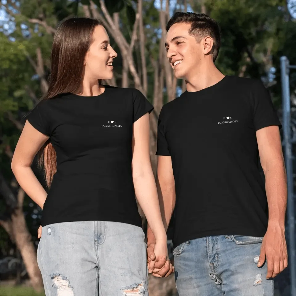 Custom Couple T-Shirt With Heart Initials And special Date