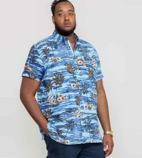 D555 Big Mens Blue Short Sleeve Shirt With Hawaiian Print (CHARFORD)