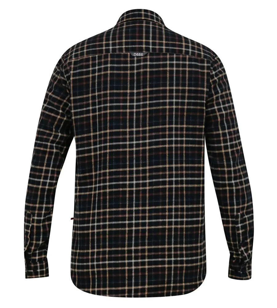 D555 Big Mens Long Sleeve Black/Tan Check Shirt With Chest Patch Pocket (DESTIN)