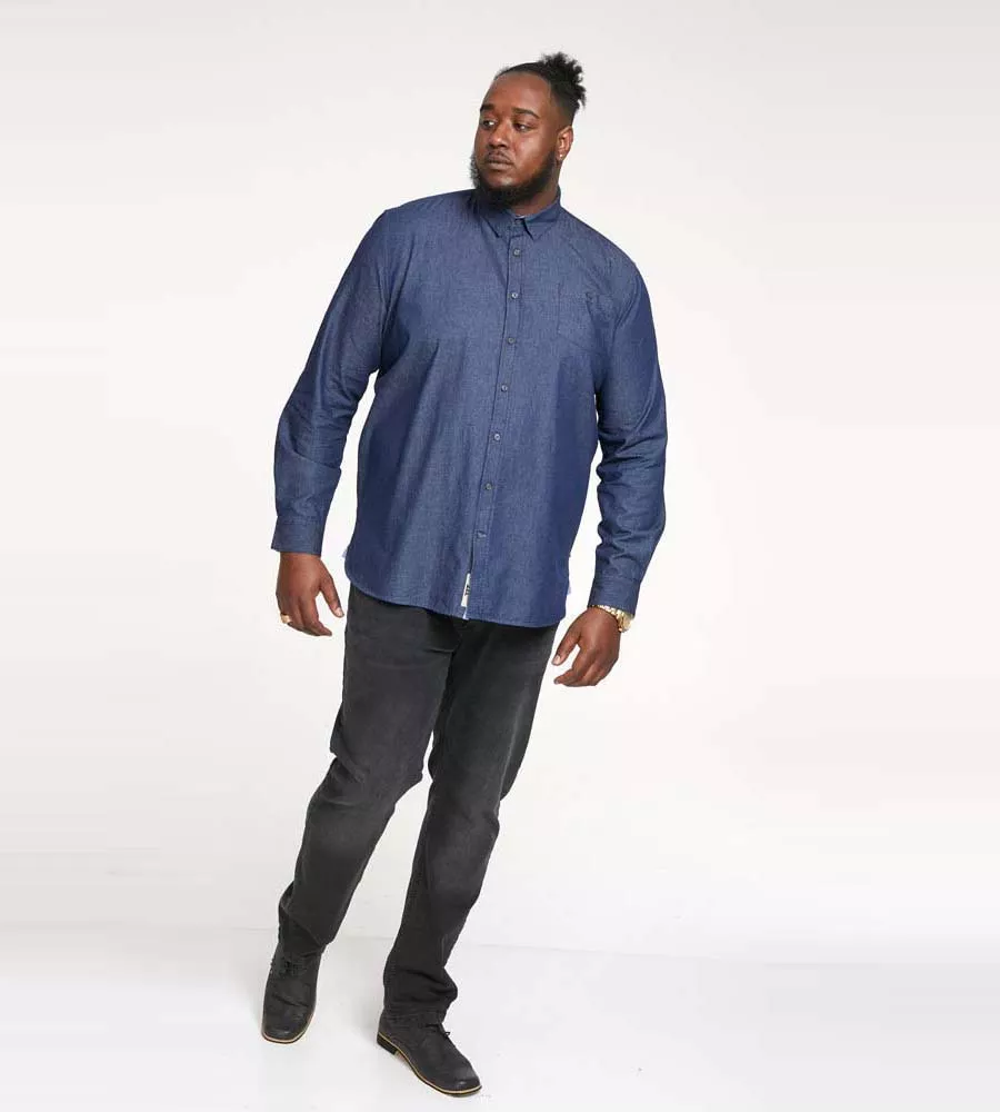 D555 Big Mens Long Sleeve Denim Shirt With Chest Pocket (JACOB)