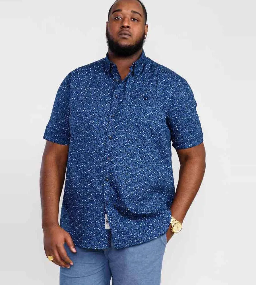 D555 Big Mens Navy Short Sleeve Shirt With Floral Print (TRISTAIN)