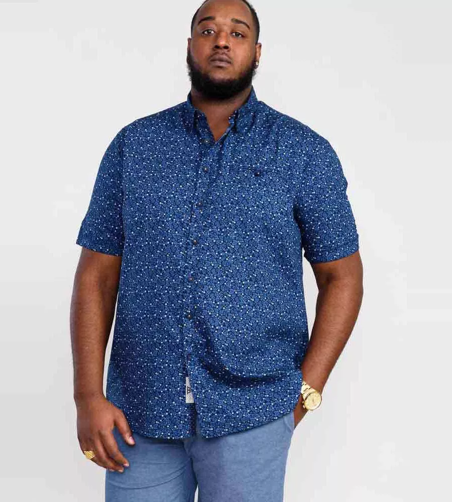 D555 Big Mens Navy Short Sleeve Shirt With Floral Print (TRISTAIN)