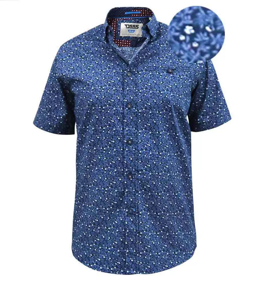 D555 Big Mens Navy Short Sleeve Shirt With Floral Print (TRISTAIN)