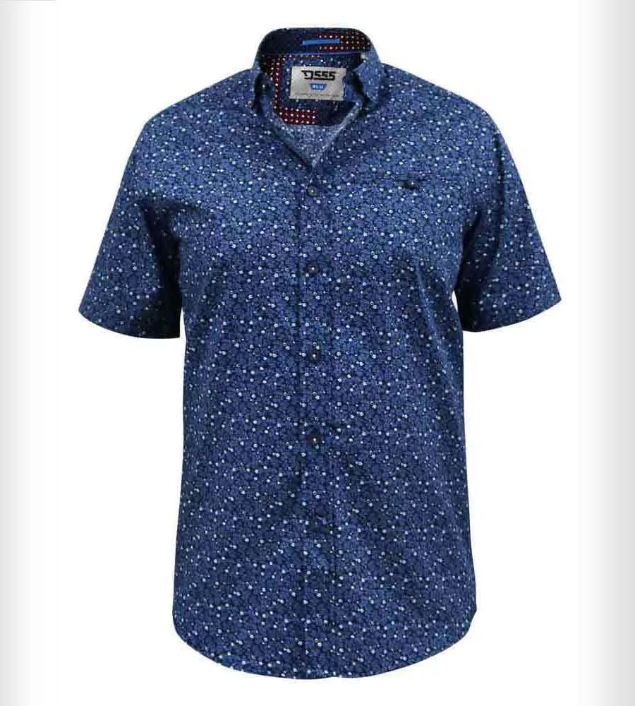 D555 Big Mens Navy Short Sleeve Shirt With Floral Print (TRISTAIN)