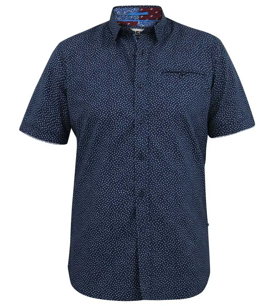 D555 Big Mens Navy Short Sleeve Shirt With Micro Print (BRODY)