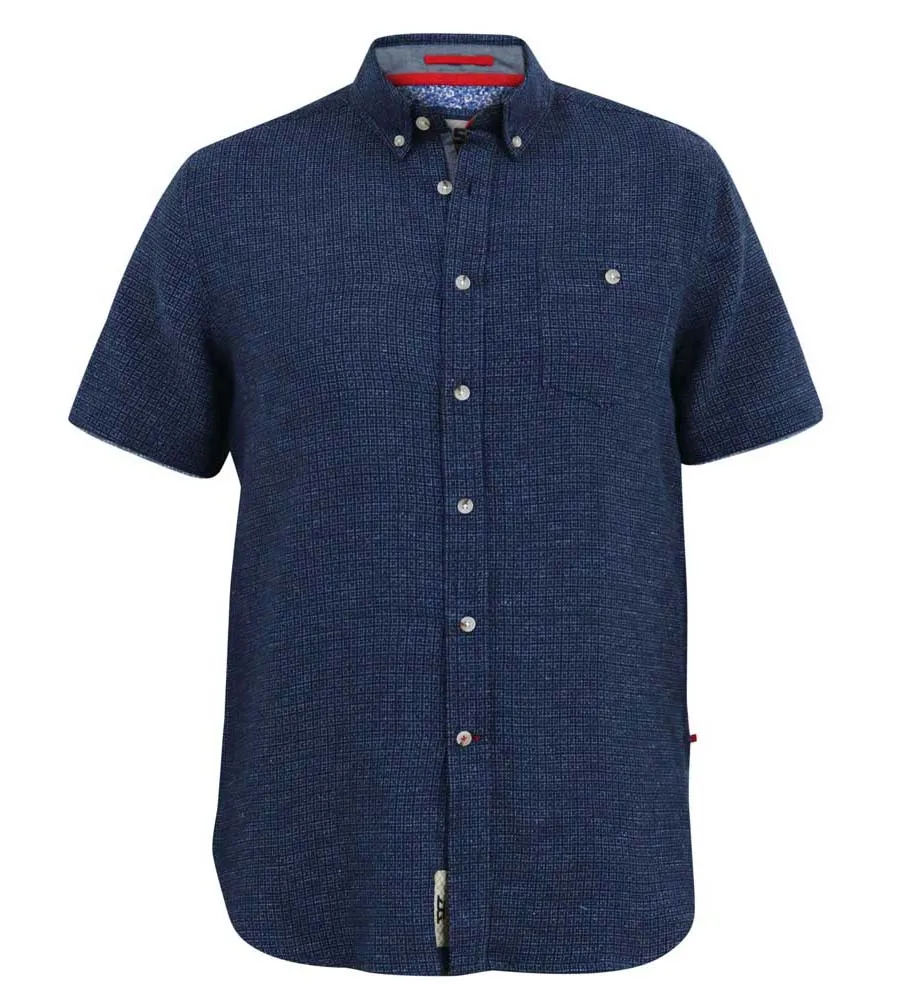 D555 Big Mens Navy Short Sleeve Shirt With Woven Pattern (GIRTON)