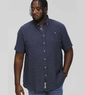 D555 Big Mens Navy Short Sleeve Shirt With Woven Pattern (GIRTON)