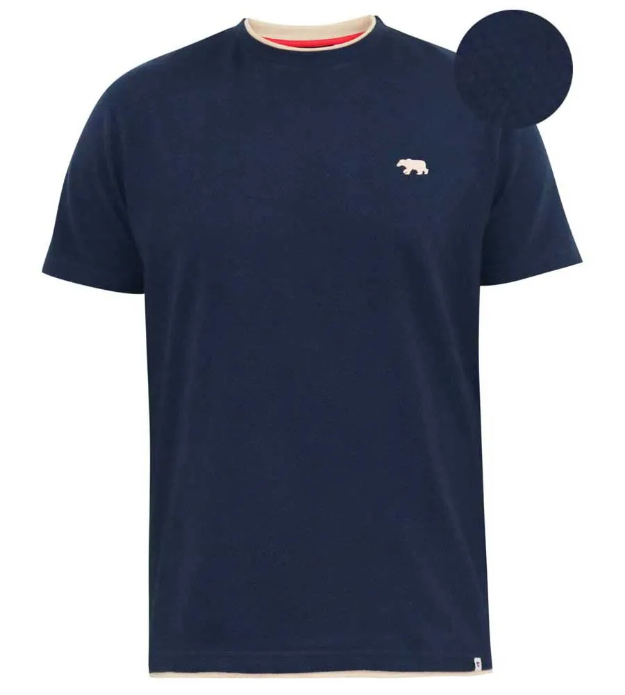 D555 Big Mens Navy Waffle Textured T-Shirt With Double Layer On Neck Ribs and Hem (SANDFORD 1)