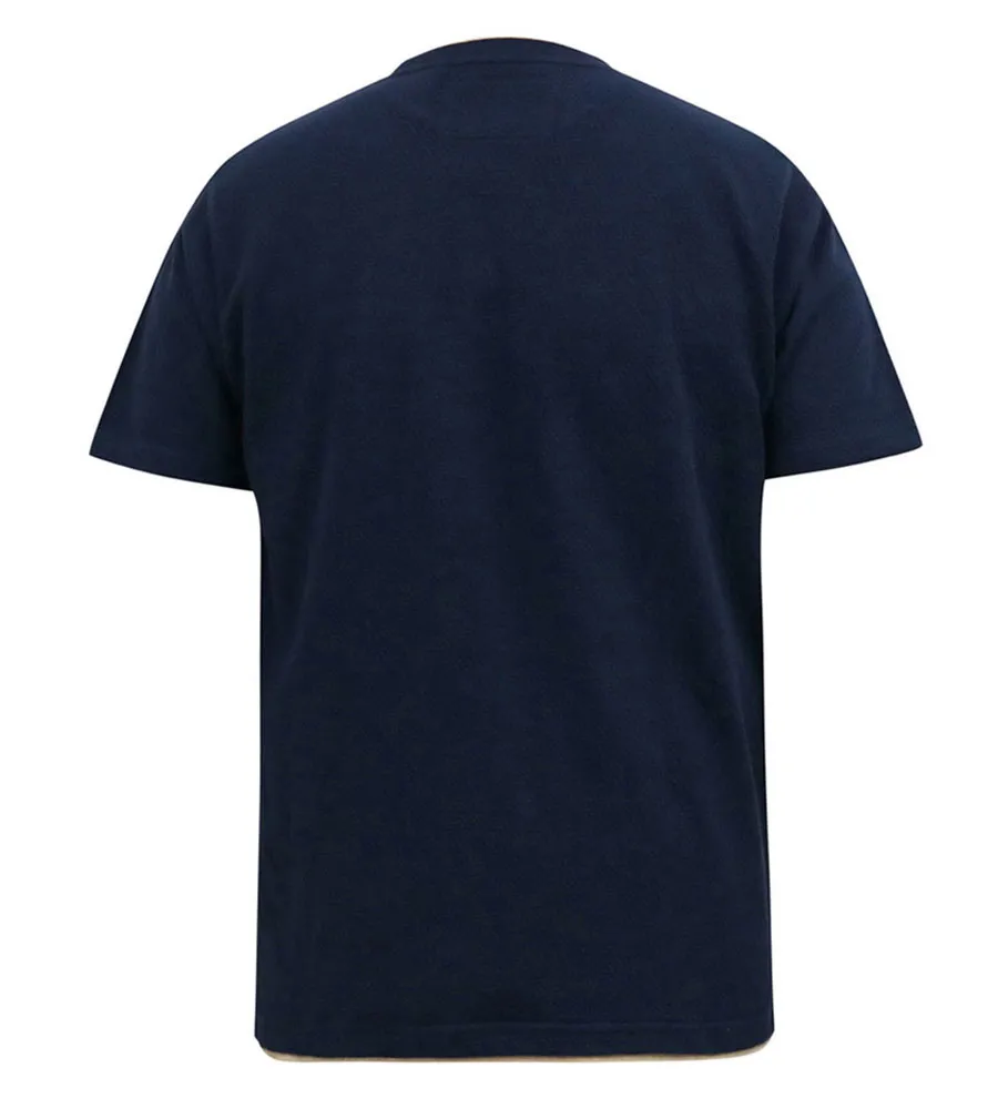 D555 Big Mens Navy Waffle Textured T-Shirt With Double Layer On Neck Ribs and Hem (SANDFORD 1)