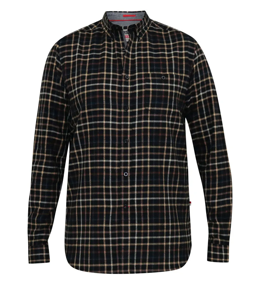 D555 Mens Long Sleeve Black Check Shirt With Chest Pocket (DESTIN)