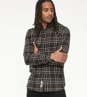 D555 Mens Long Sleeve Black Check Shirt With Chest Pocket (DESTIN)