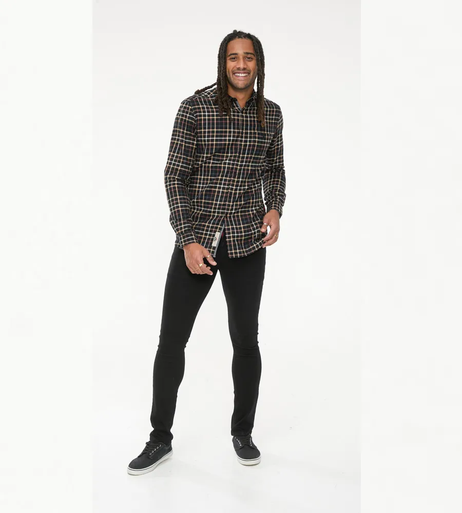 D555 Mens Long Sleeve Black Check Shirt With Chest Pocket (DESTIN)