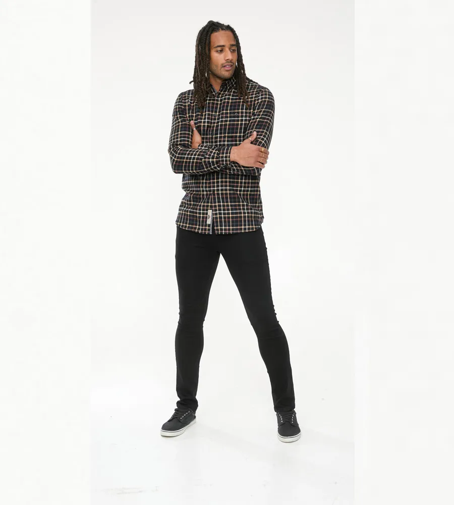 D555 Mens Long Sleeve Black Check Shirt With Chest Pocket (DESTIN)