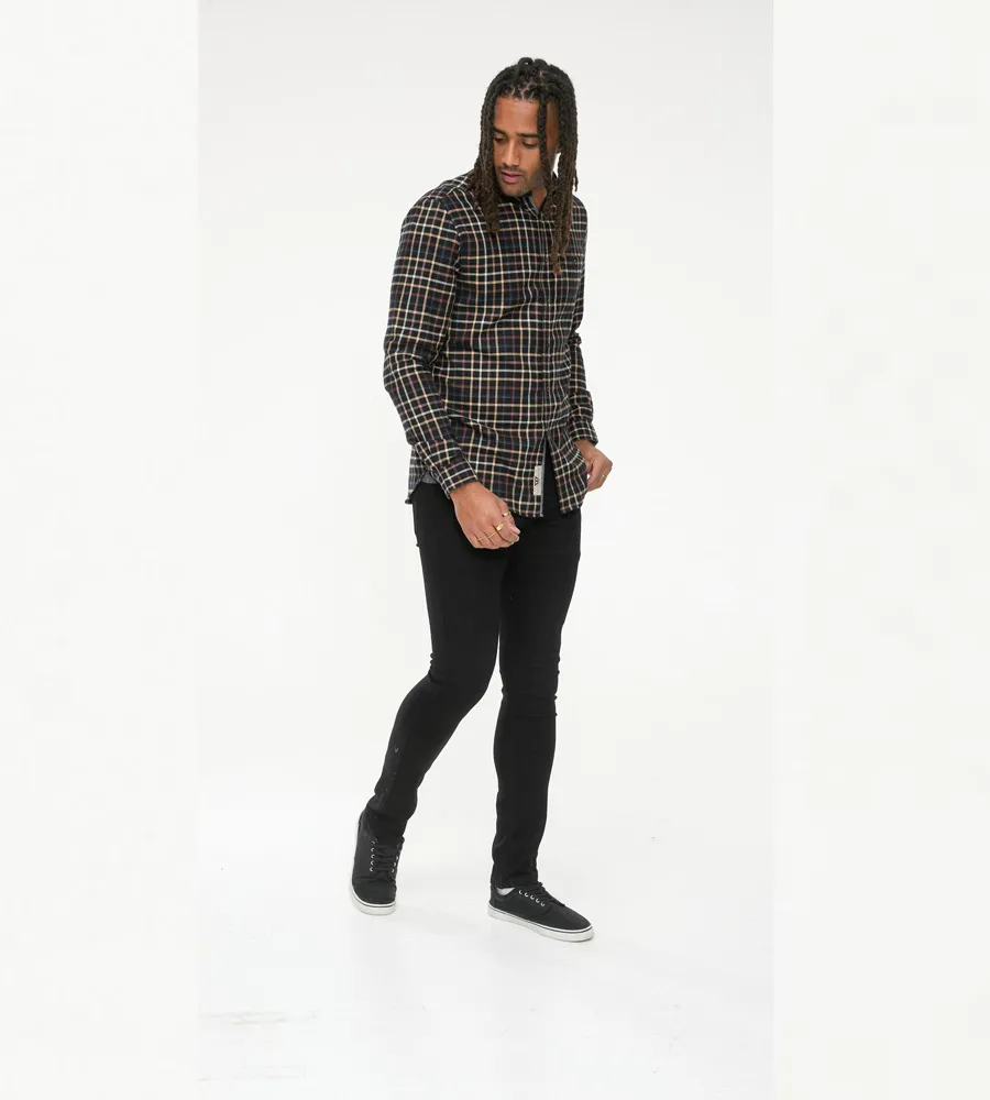 D555 Mens Long Sleeve Black Check Shirt With Chest Pocket (DESTIN)