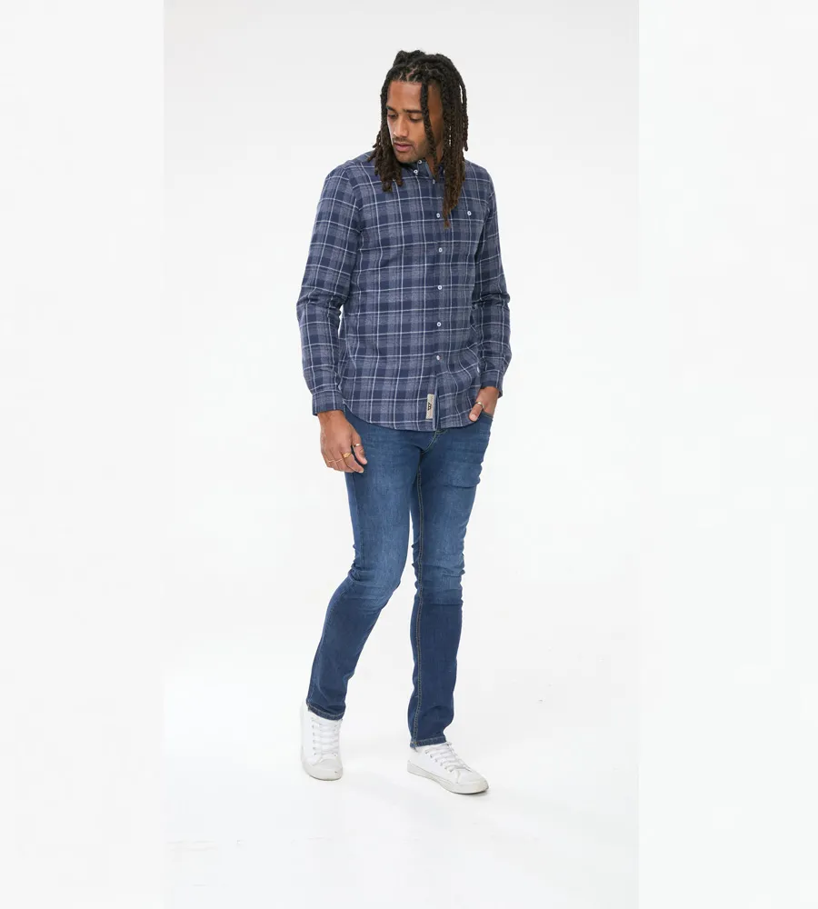 D555 Mens Long Sleeve Navy Check Shirt With Chest Pocket (SONNY)