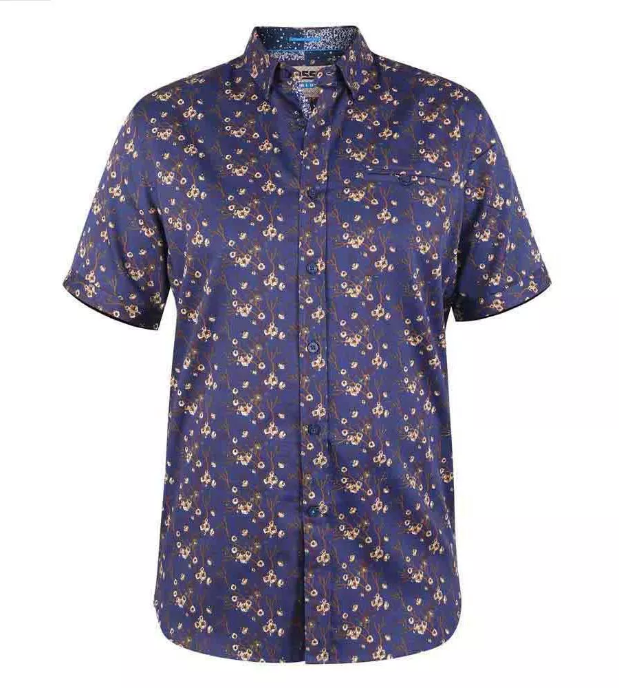 D555 Mens Navy Short Sleeve Shirt With Floral Print (KINGSTON)