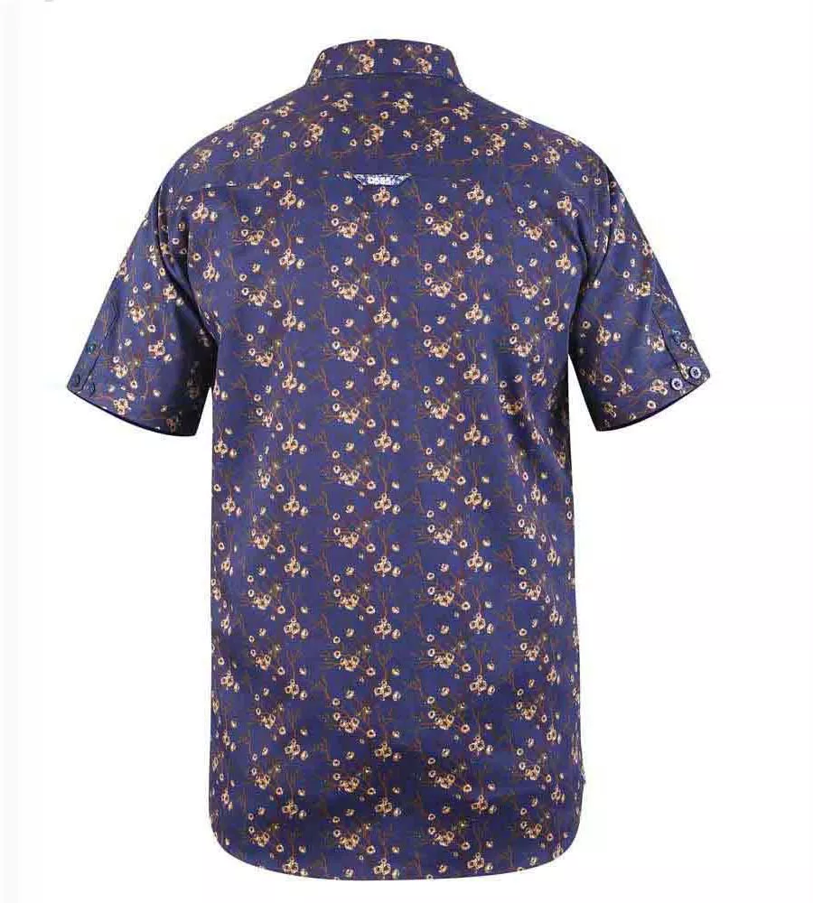 D555 Mens Navy Short Sleeve Shirt With Floral Print (KINGSTON)