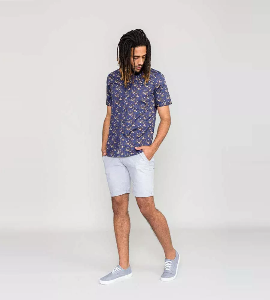 D555 Mens Navy Short Sleeve Shirt With Floral Print (KINGSTON)