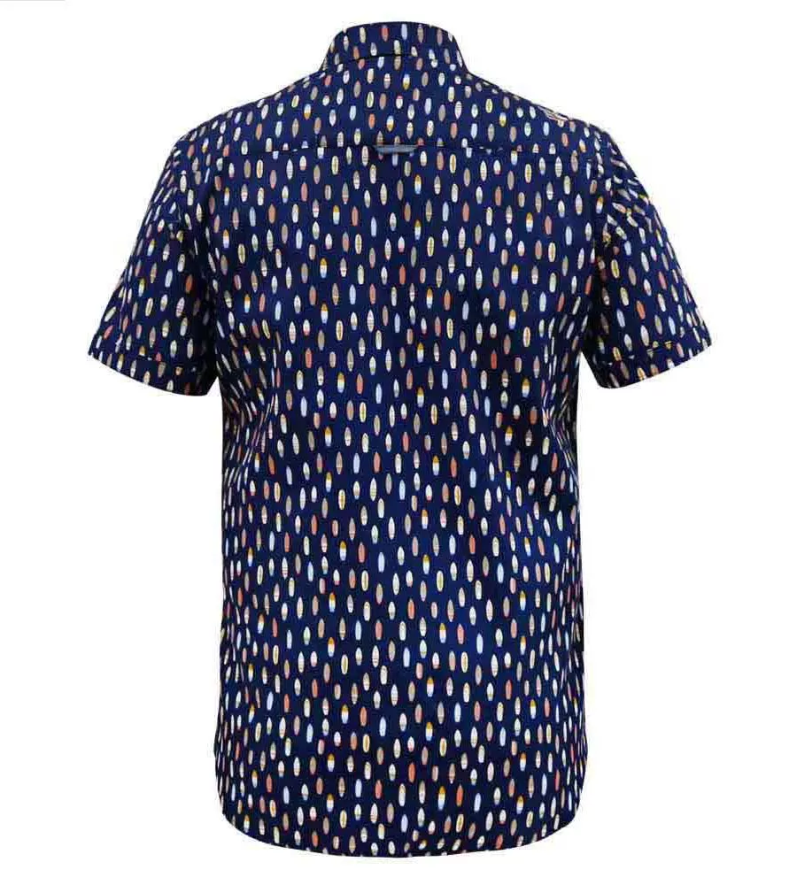 D555 Mens Navy Short Sleeve Shirt With Surfboard Print (HACKFORD)