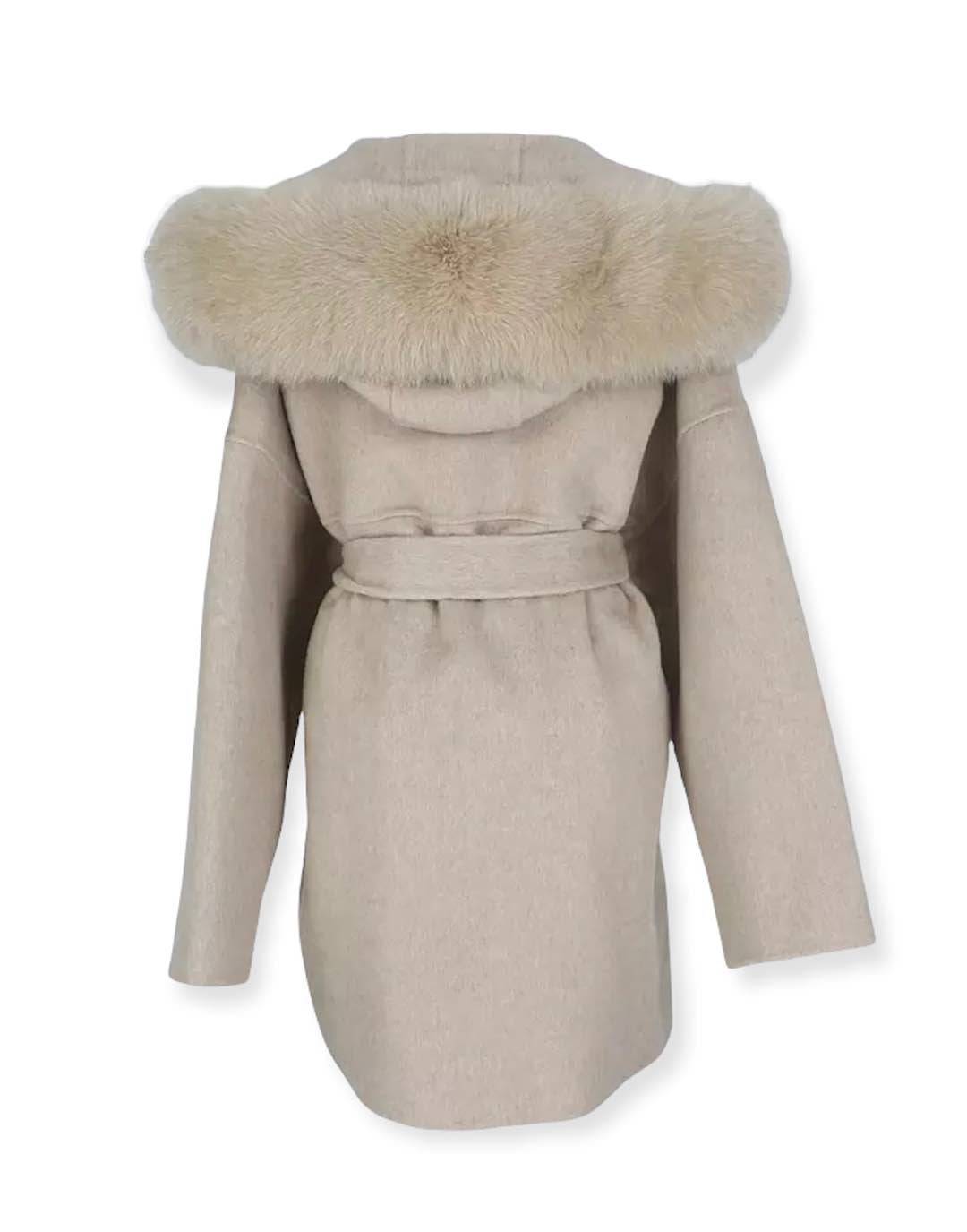 Double Faced Belted Wool Cashmere Coat With Fur Hoodie