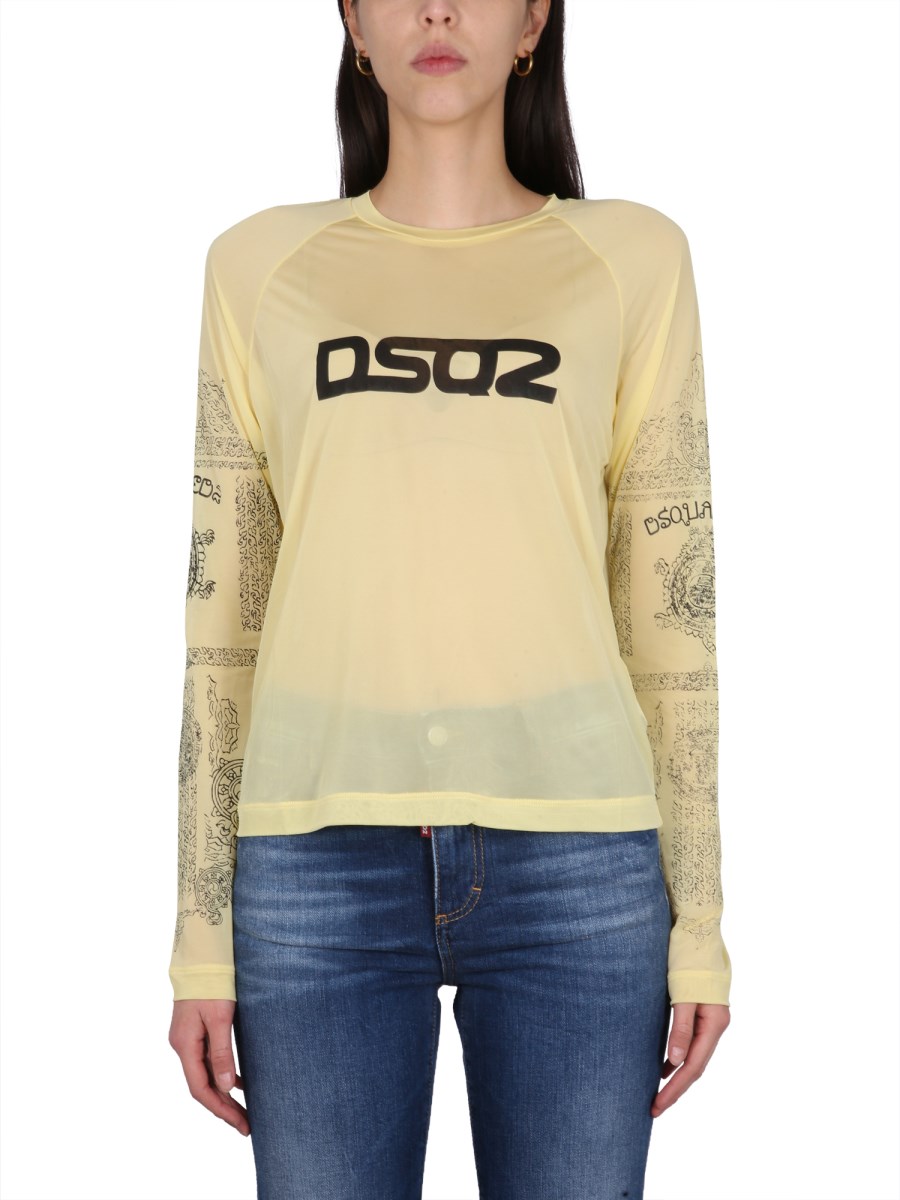 DSQUARED    VISCOSE RAYON T-SHIRT WITH LOGO PRINT