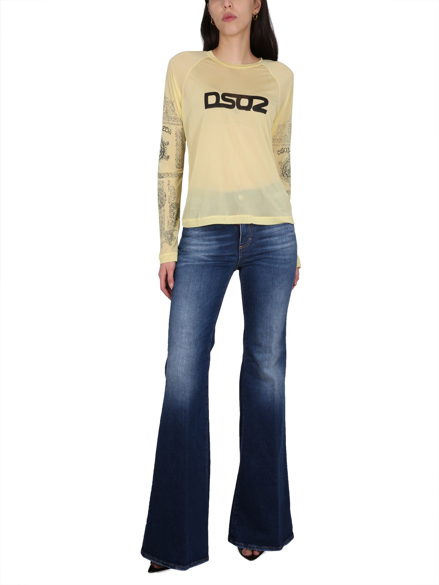 DSQUARED    VISCOSE RAYON T-SHIRT WITH LOGO PRINT