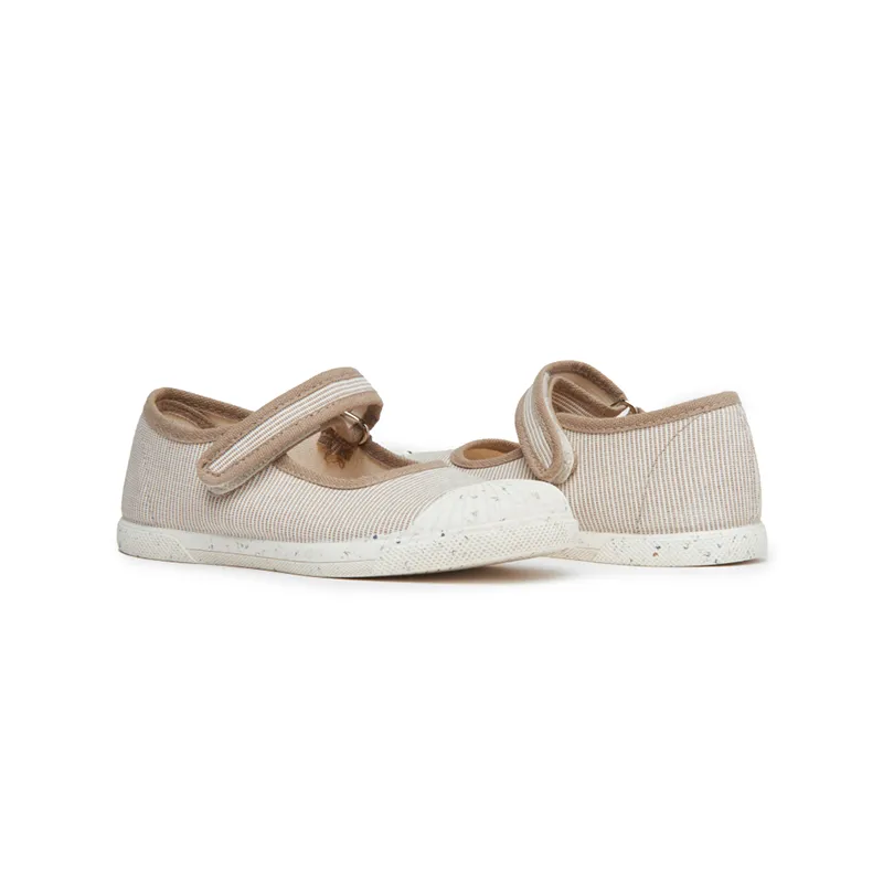 ECO-friendly Canvas Mary Jane Sneakers in Camel Stripes