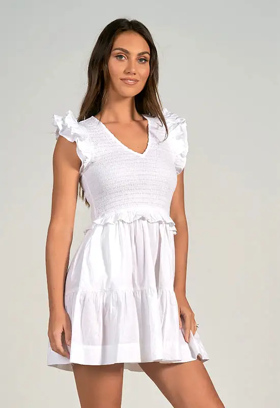 Elan - Ruffle Sleeve Dress White