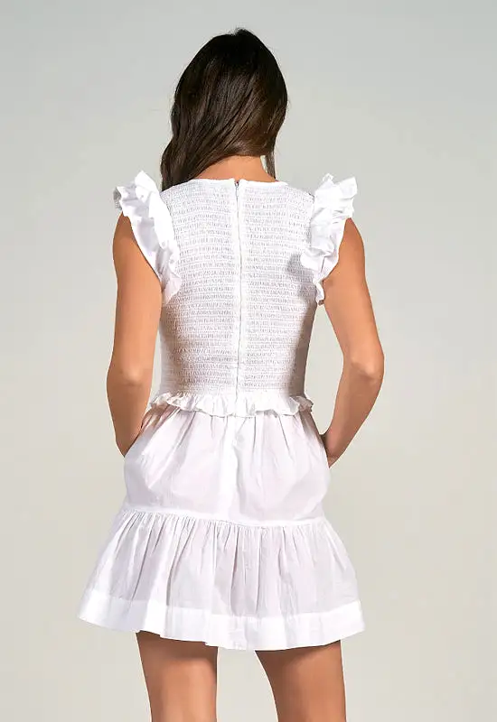 Elan - Ruffle Sleeve Dress White