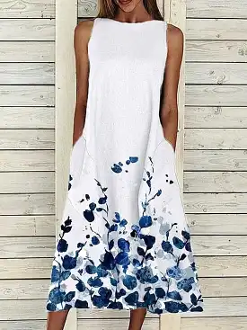 Elegant Floral Print Sleeveless Midi Shift Dress for Women