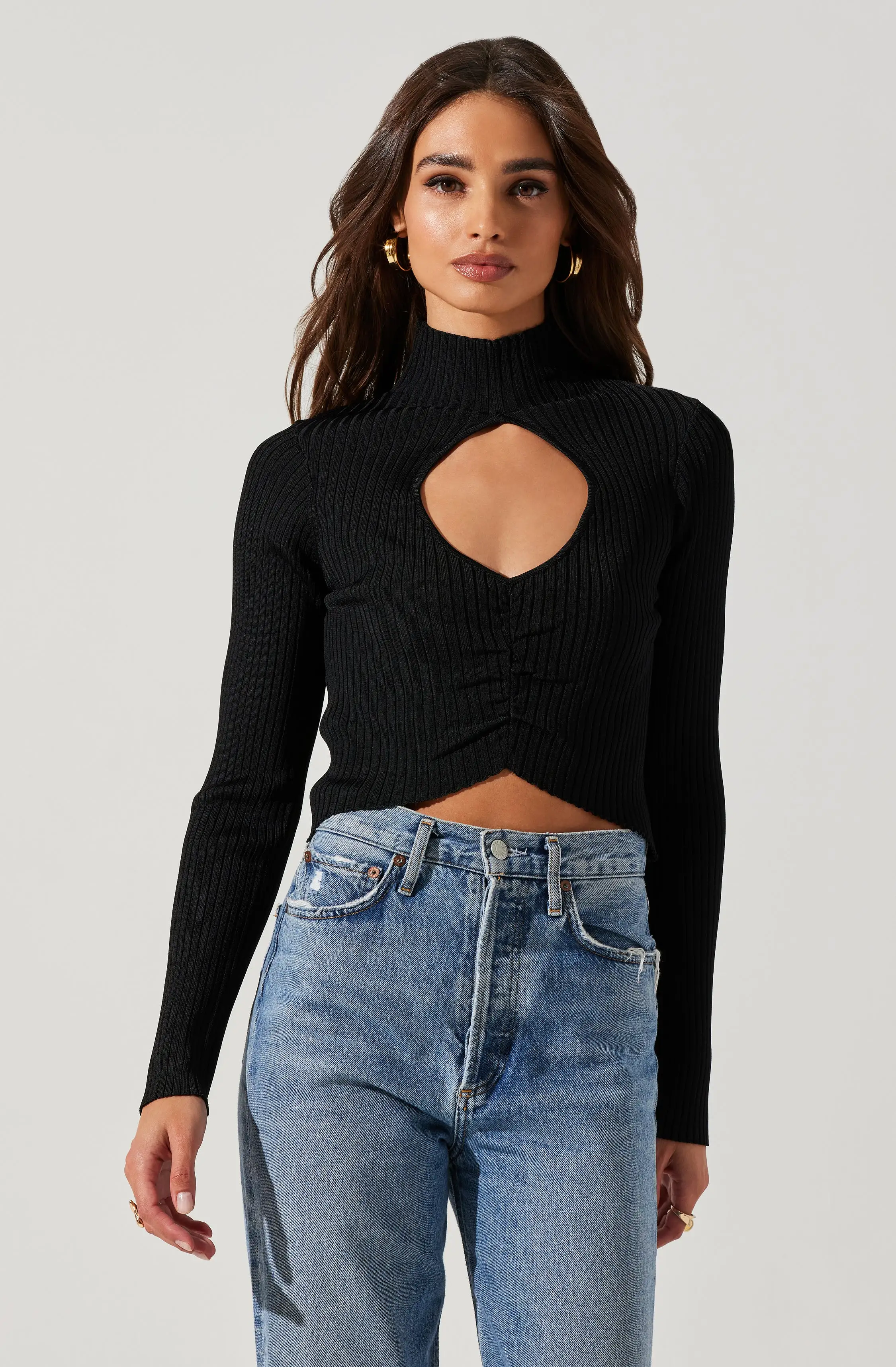 Elia Mock Neck Cutout Sweater