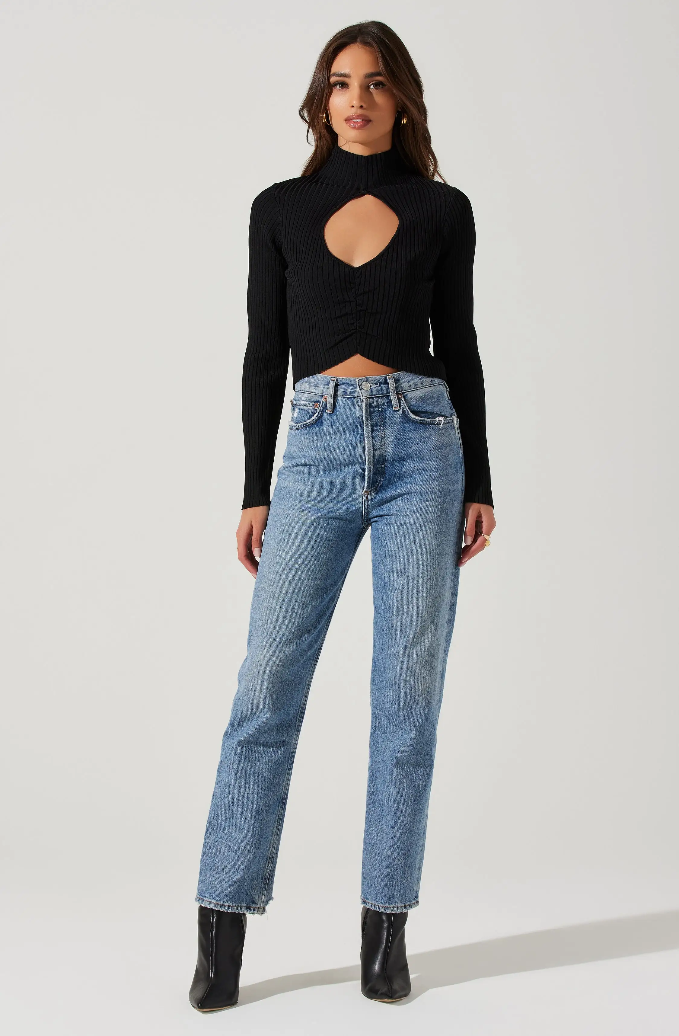 Elia Mock Neck Cutout Sweater