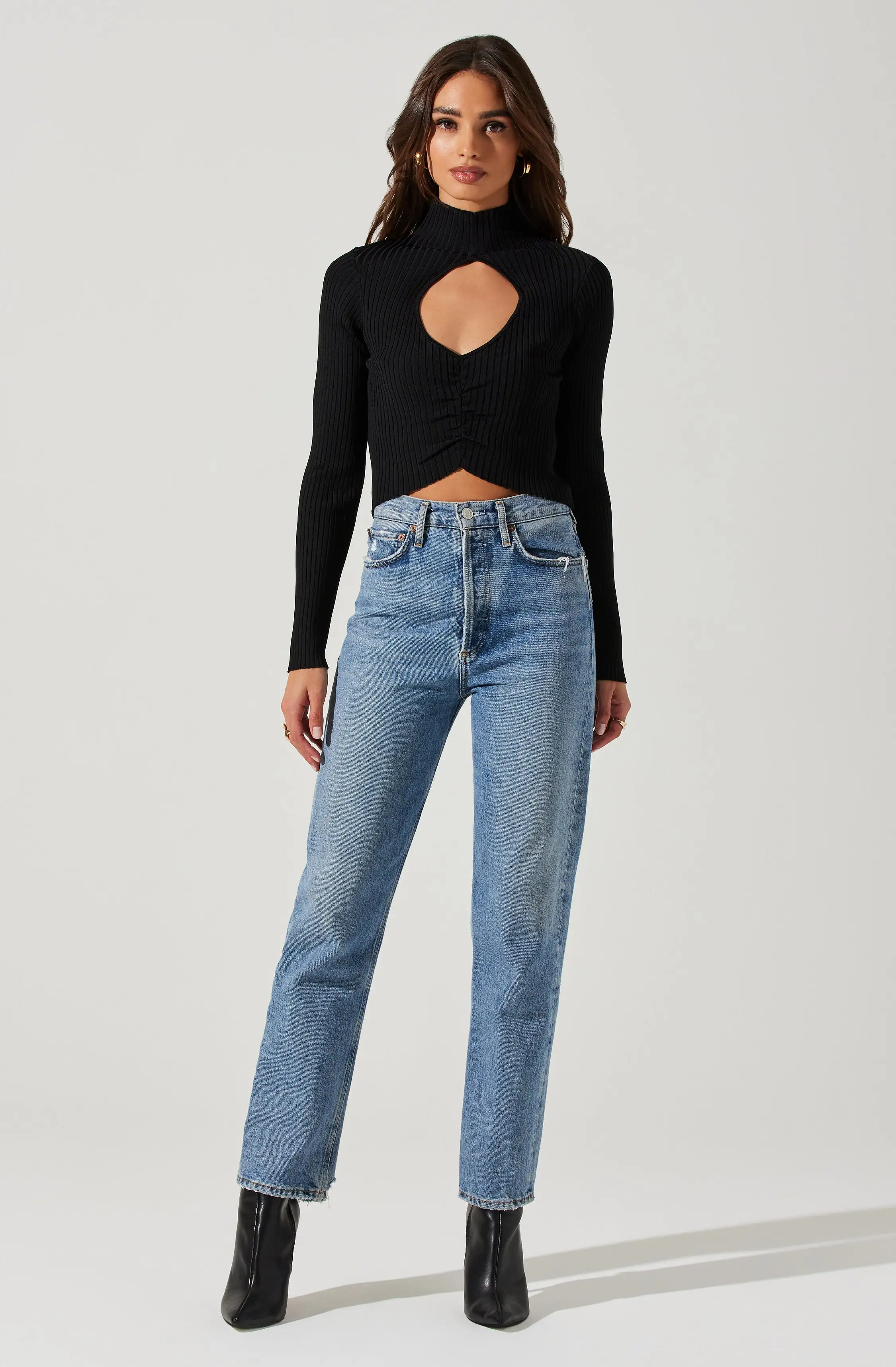 Elia Mock Neck Cutout Sweater