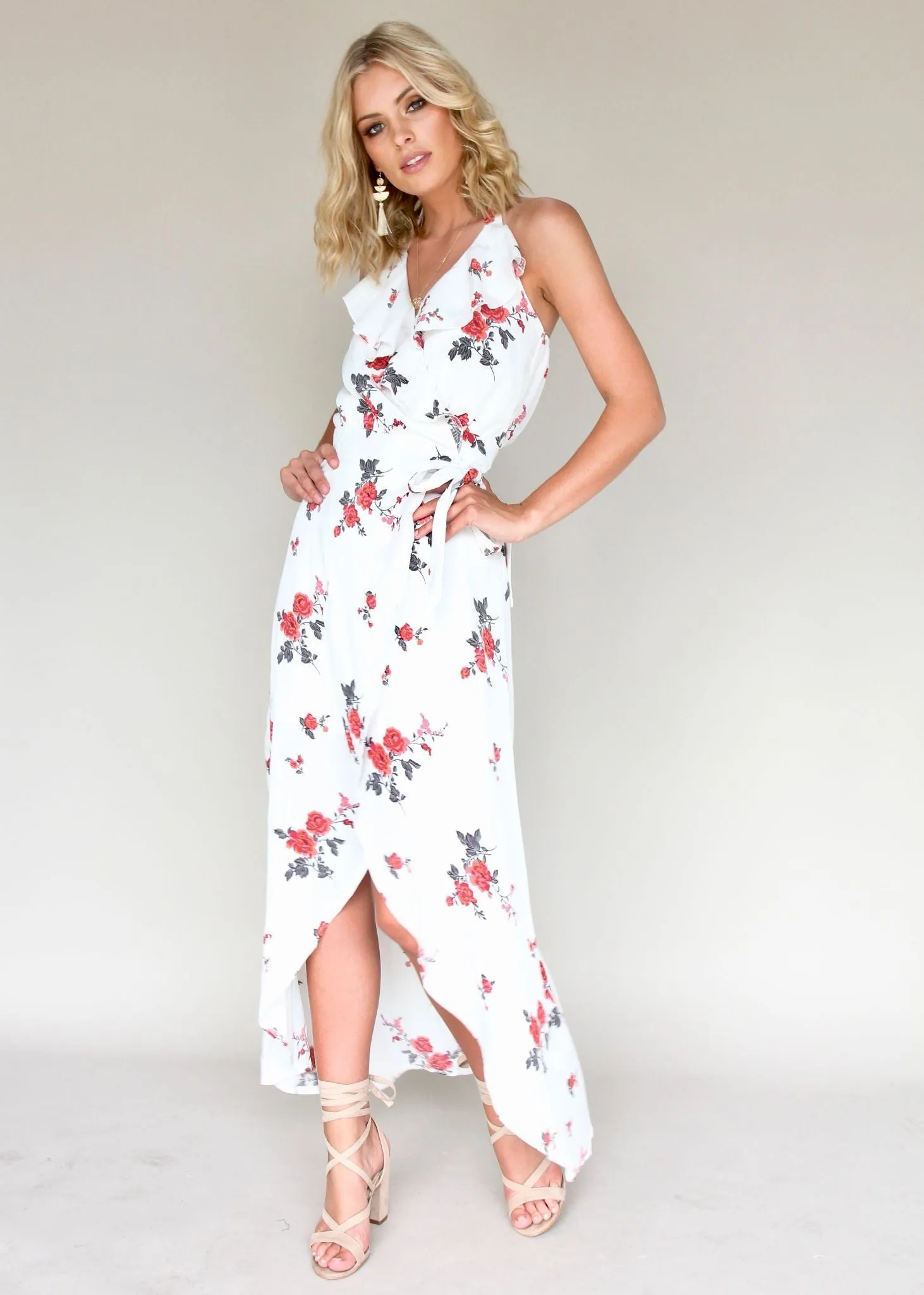 Emerald City Wrap Maxi Dress - White Roses