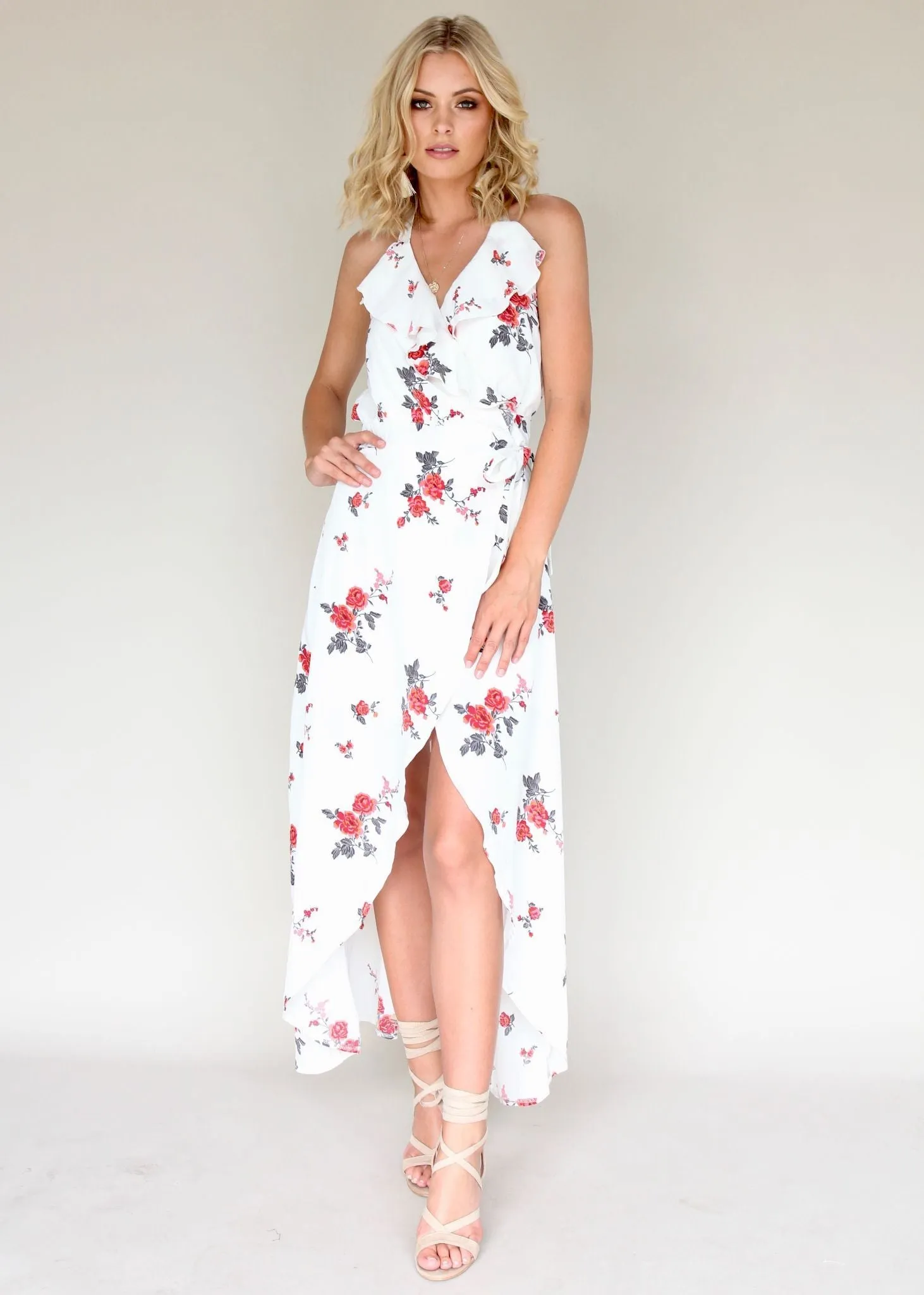 Emerald City Wrap Maxi Dress - White Roses