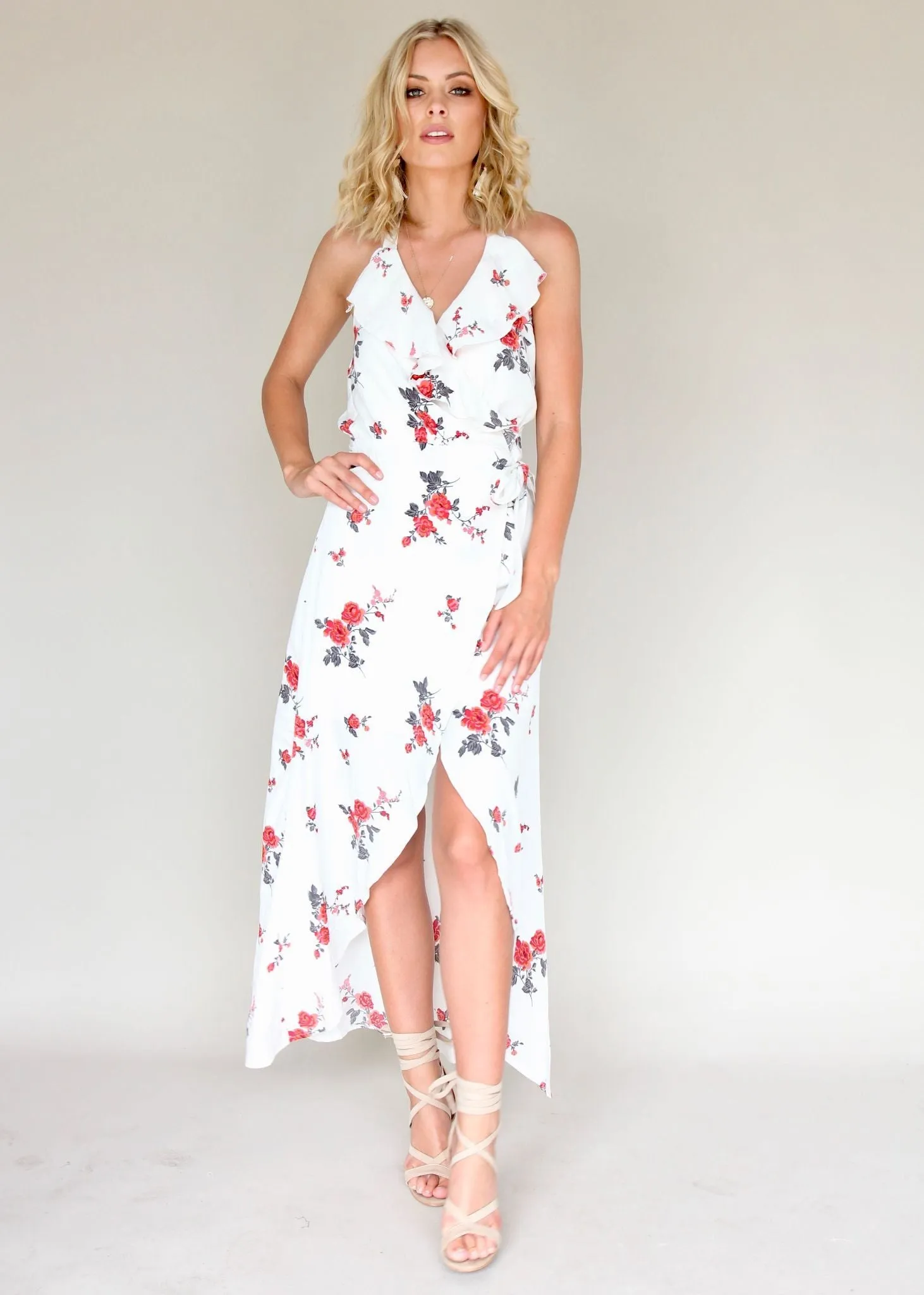 Emerald City Wrap Maxi Dress - White Roses