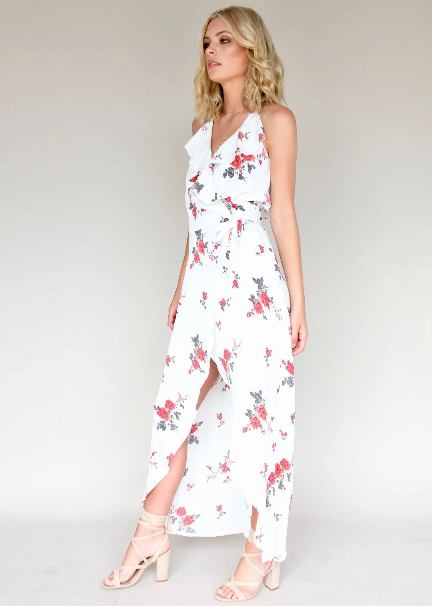 Emerald City Wrap Maxi Dress - White Roses