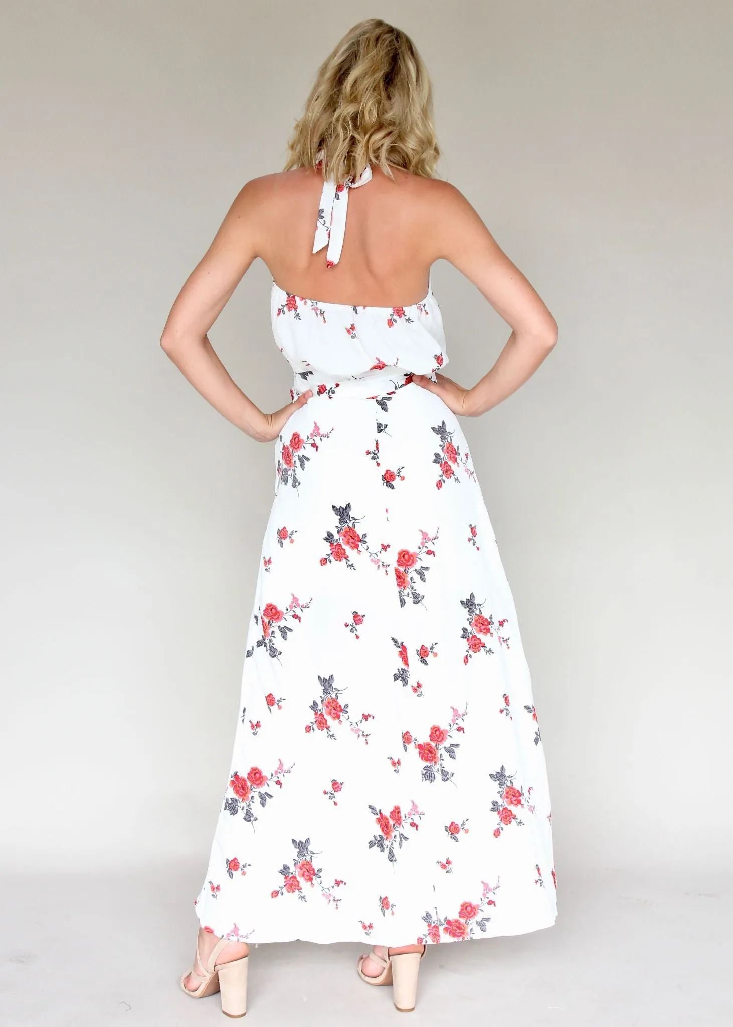 Emerald City Wrap Maxi Dress - White Roses