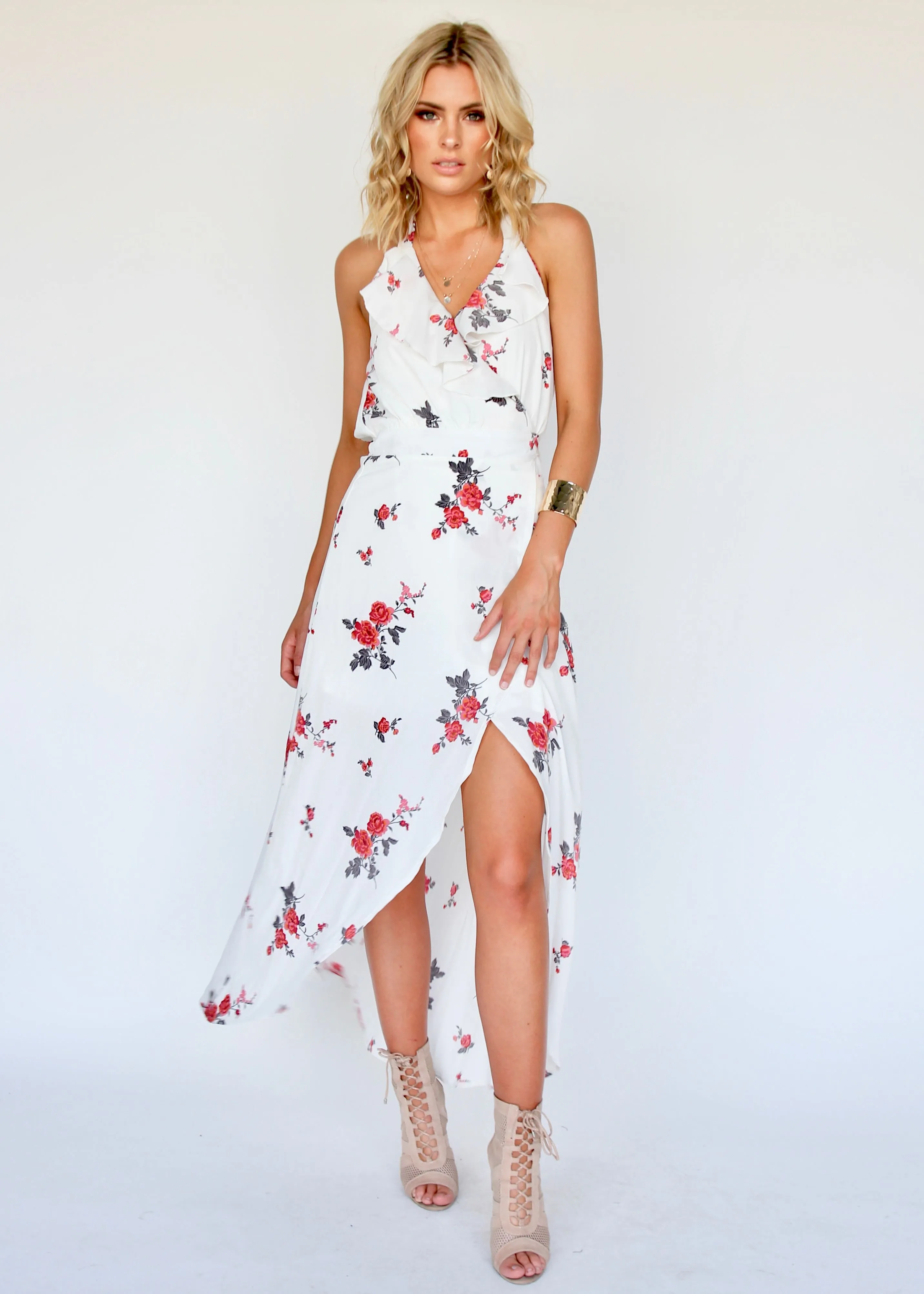 Emerald City Wrap Maxi Dress - White Roses