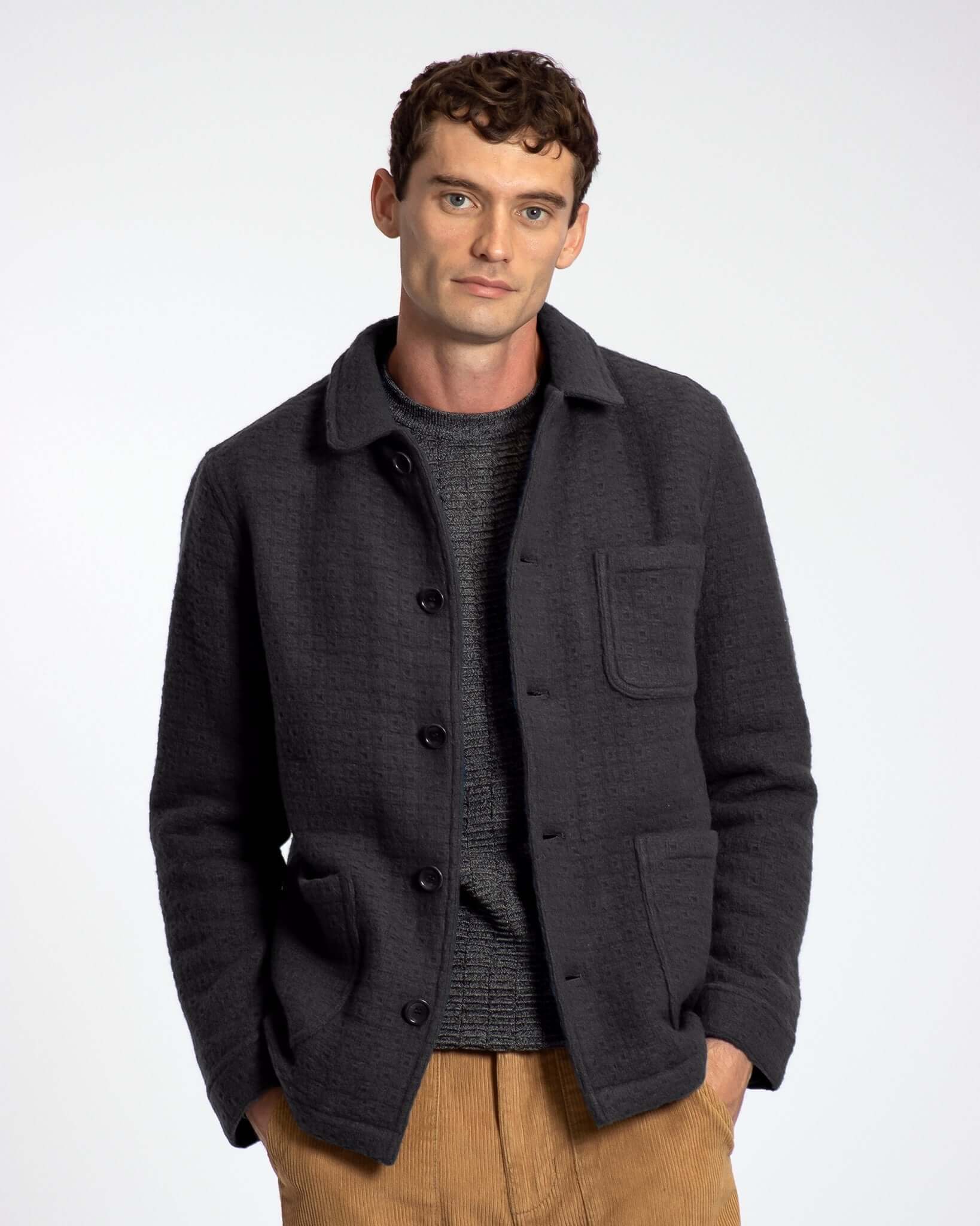 Far Afield STATION JACKET Textured Jacquard Meteorite Black