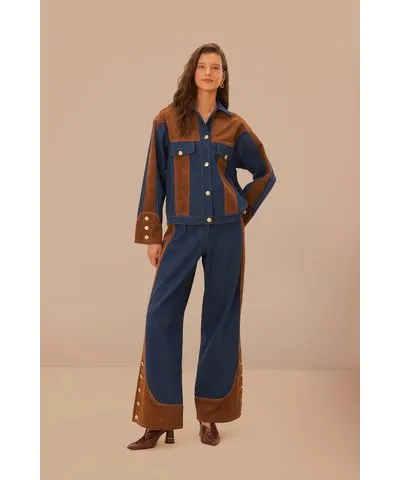 FarmRio Western Denim Wide Pants Low Waisted