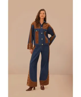 FarmRio Western Denim Wide Pants Low Waisted